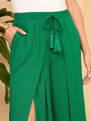 Love & Roses Green Split Detail Beach Tie Front Trousers - Image 4 of 4