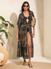Love & Roses Black Metallic Trim Detail Kimono - Image 1 of 4