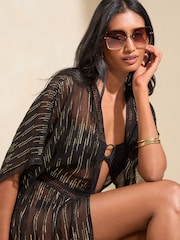 Love & Roses Black Metallic Trim Detail Kimono - Image 2 of 4