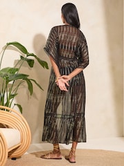 Love & Roses Black Metallic Trim Detail Kimono - Image 3 of 4