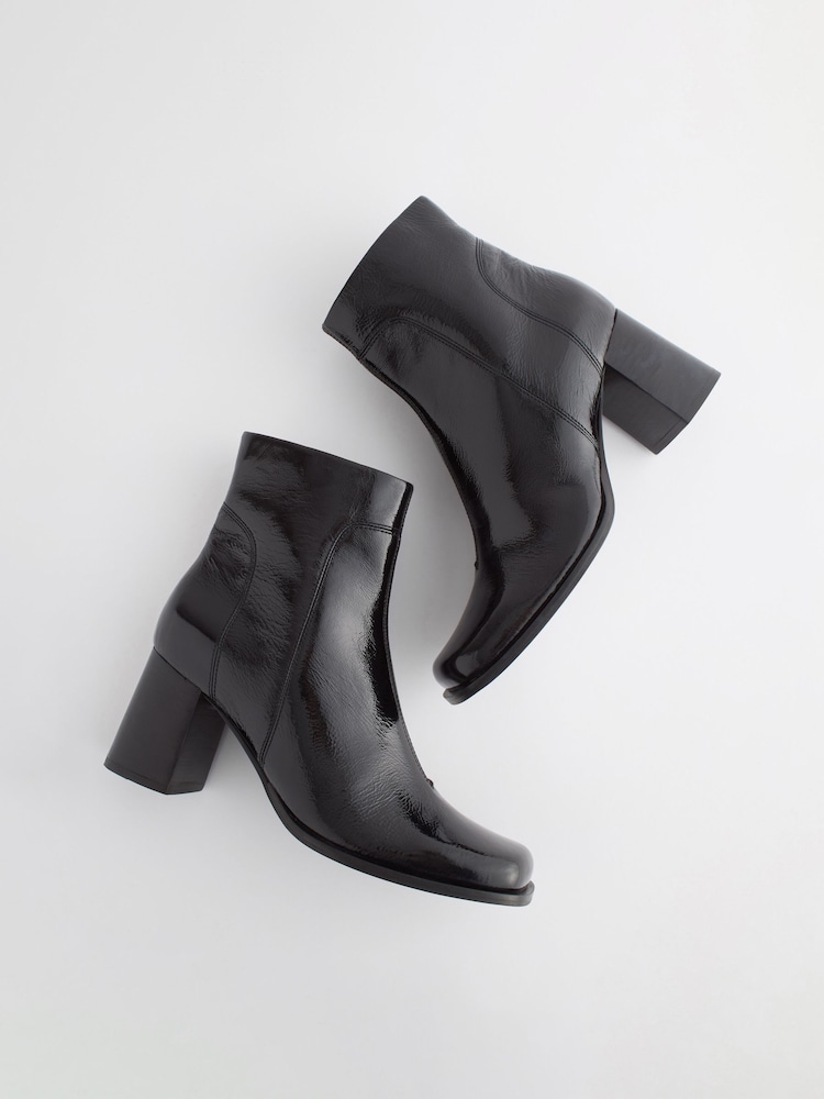 Buy Black Forever Comfort® Square Toe Heeled Ankle Boots from Next - Main Image