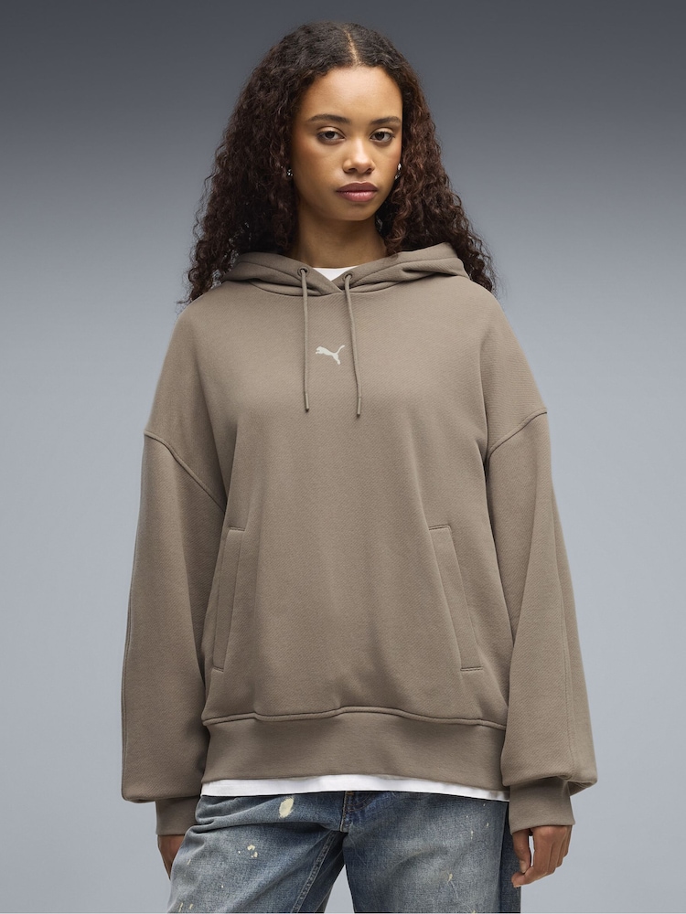 Puma Brown Essentials Oversized Hoodie - Image 1 of 5 Puma Brown Essentials Oversized Hoodie - Image 1 of 5