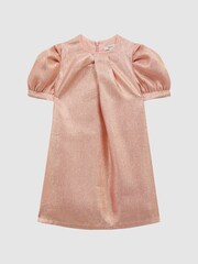 Reiss Pink Lexi 4-9 yrs Metallic Puff Sleeve Dress - Image 2 of 6