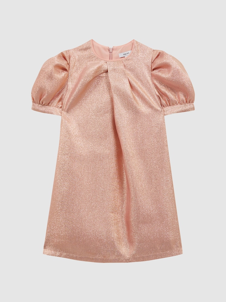 Reiss Pink Lexi 4-9 yrs Metallic Puff Sleeve Dress - Image 2 of 6