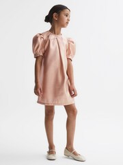 Reiss Pink Lexi 4-9 yrs Metallic Puff Sleeve Dress - Image 3 of 6