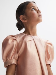Reiss Pink Lexi 4-9 yrs Metallic Puff Sleeve Dress - Image 4 of 6