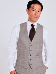 MOSS Neutral Regular Fit Performance Check Waistcoat - Image 1 of 3