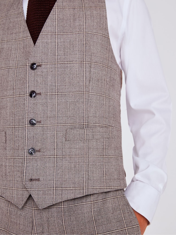 MOSS Neutral Regular Fit Performance Check Waistcoat - Image 3 of 3
