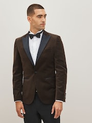 Brown Slim Printed Velvet Jacket - Image 1 of 12