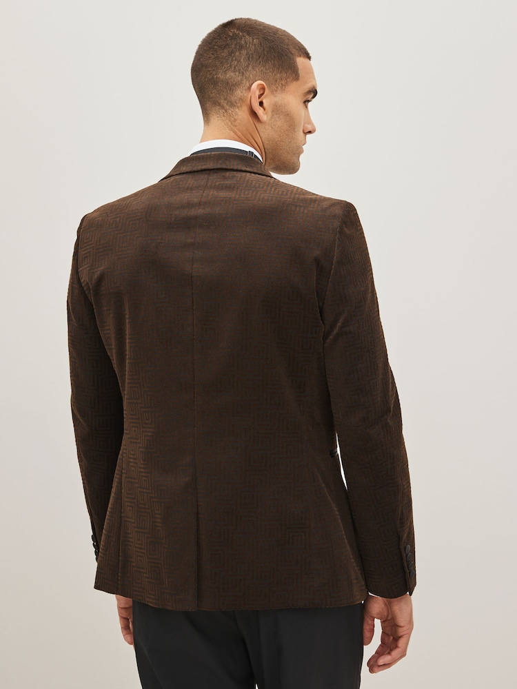 Brown Slim Printed Velvet Jacket - Image 3 of 12