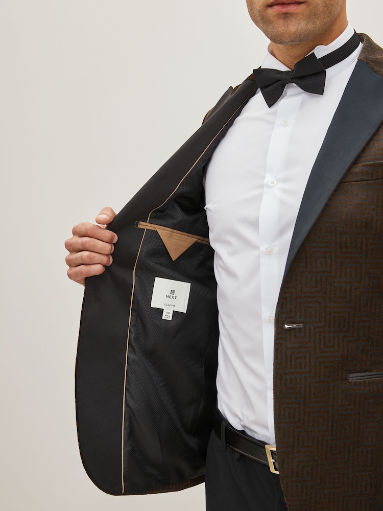 Brown Slim Printed Velvet Jacket - Image 5 of 12