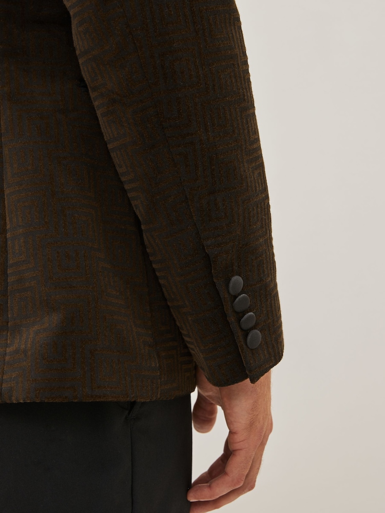 Brown Slim Printed Velvet Jacket - Image 6 of 12