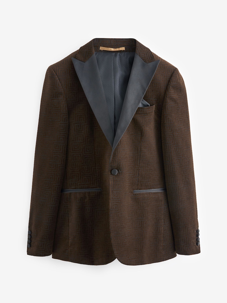 Brown Slim Printed Velvet Jacket - Image 7 of 12