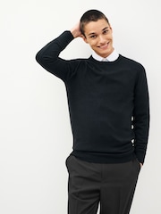 Black Crew Neck Regular Soft Touch Knit Jumper - Image 1 of 4