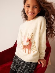 Cream Deer Sequin Jumper (3-16yrs) - Image 1 of 8