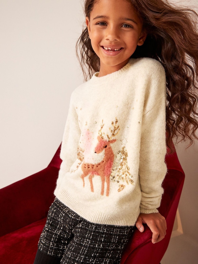 Creme - Pullover mit Pailletten-Hirschmotiv (3–16Jahre) - Bild 1 von 8 Creme - Pullover mit Pailletten-Hirschmotiv (3–16Jahre) - Bild 1 von 8