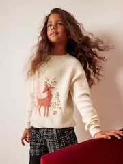Cream Deer Sequin Jumper (3-16yrs) - Image 4 of 8