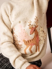 Cream Deer Sequin Jumper (3-16yrs) - Image 5 of 8