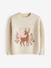 Cream Deer Sequin Jumper (3-16yrs) - Image 6 of 8