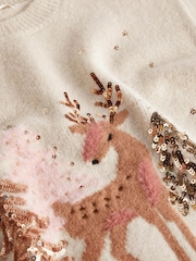 Cream Deer Sequin Jumper (3-16yrs) - Image 8 of 8