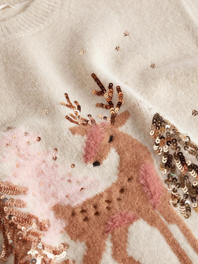 Cream Deer Sequin Jumper (3-16yrs) - Image 8 of 8
