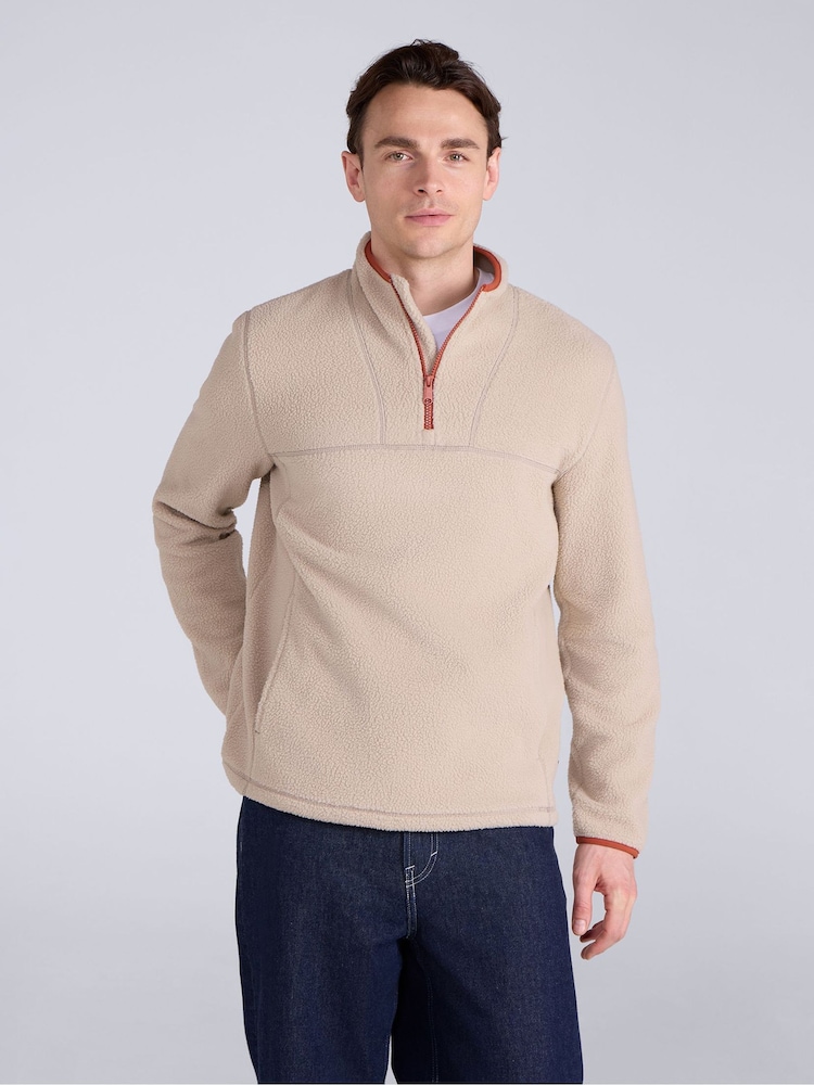 Animal Cream Alfie Borg Contrast Trim Half Zip Fleece - Image 1 of 8