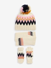 White/Pink/Navy Fairisle Hats and Scarf Set (3-16yrs) - Image 2 of 3
