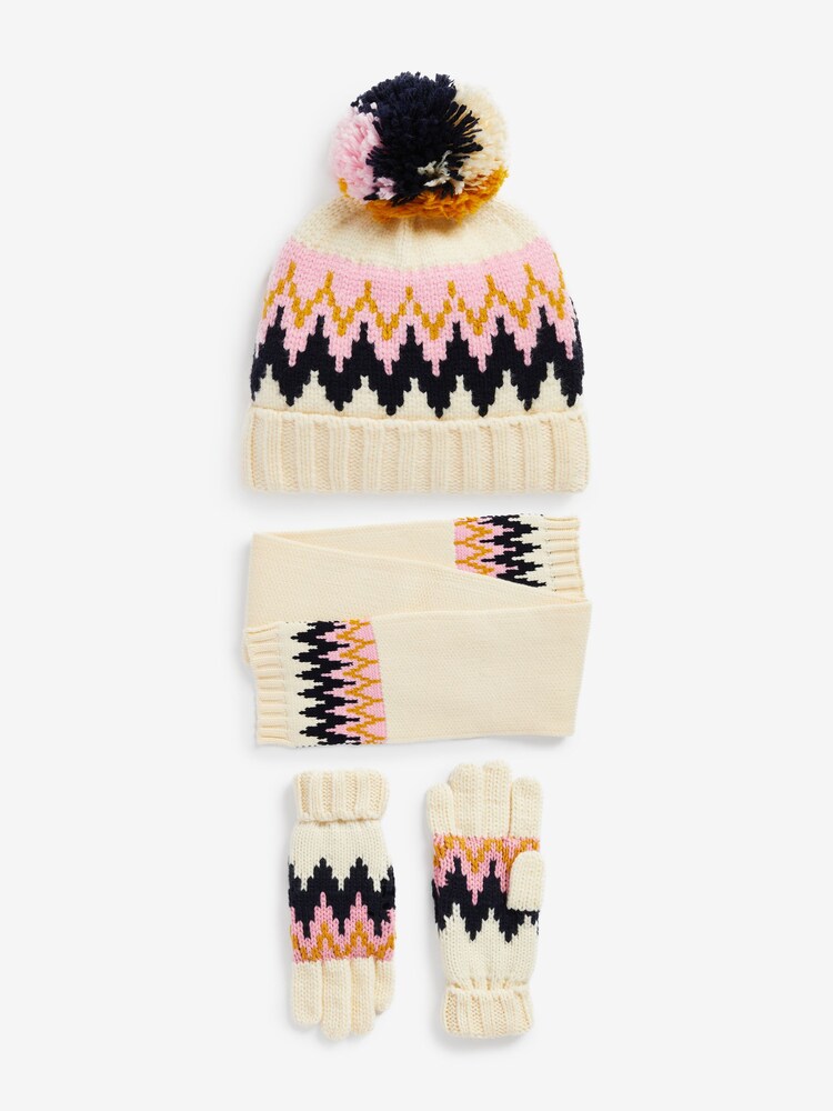 White/Pink/Navy Fairisle Hats and Scarf Set (3-16yrs) - Image 2 of 3