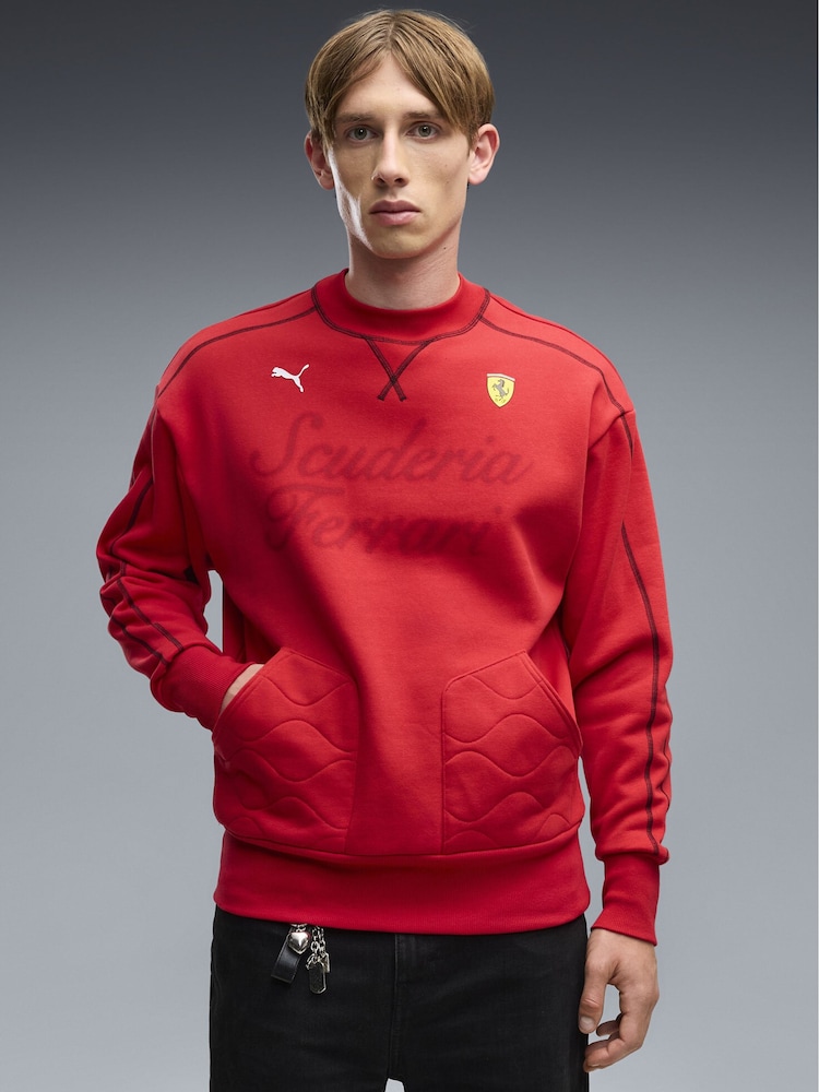 Puma Red Ferrari T7 Premium Crew Neck Relaxed Sweatshirt - Image 1 of 6 Puma Red Ferrari T7 Premium Crew Neck Relaxed Sweatshirt - Image 1 of 6