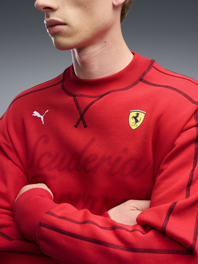 Puma Red Ferrari T7 Premium Crew Neck Relaxed Sweatshirt - Image 2 of 6 Puma Red Ferrari T7 Premium Crew Neck Relaxed Sweatshirt - Image 2 of 6