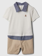 Gap White Organic Cotton Brannan Bear Polo Baby Rompersuit (Newborn-24mths) - Image 1 of 3