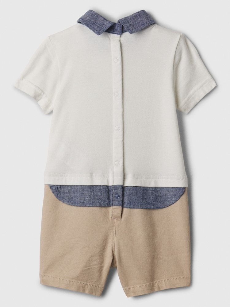 Gap White Organic Cotton Brannan Bear Polo Baby Rompersuit (Newborn-24mths) - Image 2 of 3
