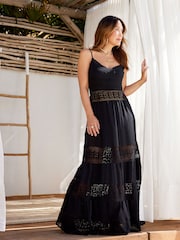 Myleene Klass Lace 100% Cotton Maxi Black Dress - Image 1 of 4