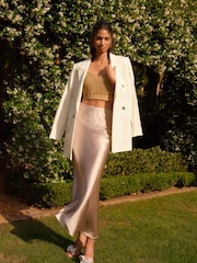 Grey Tailored Satin Midi Skirt - Image 1 of 6