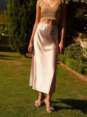 Grey Tailored Satin Midi Skirt - Image 2 of 6