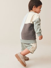 Mineral Blue/Mint Green Oversized Colourblock 100% Cotton Sweatshirt and Shorts Set (3mths-7yrs) - Image 3 of 7