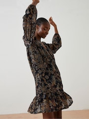 FatFace Black Poplar Floral Devore Swing Dress - Image 4 of 7