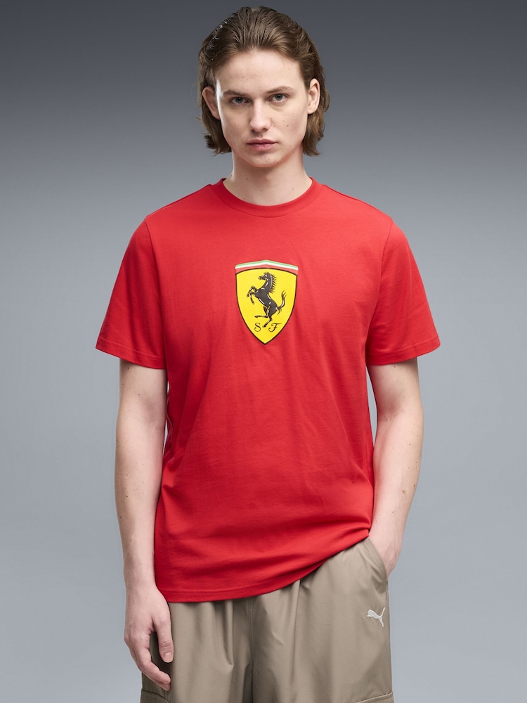 Puma Red Scuderia Ferrari Coloured Shield T-Shirt - Image 1 of 5 Puma Red Scuderia Ferrari Coloured Shield T-Shirt - Image 1 of 5