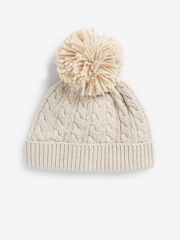 Oatmeal Baby Cable Knitted Hat with Pom Pom (0mths-2yrs) - Image 1 of 3
