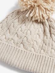 Oatmeal Baby Cable Knitted Hat with Pom Pom (0mths-2yrs) - Image 2 of 3