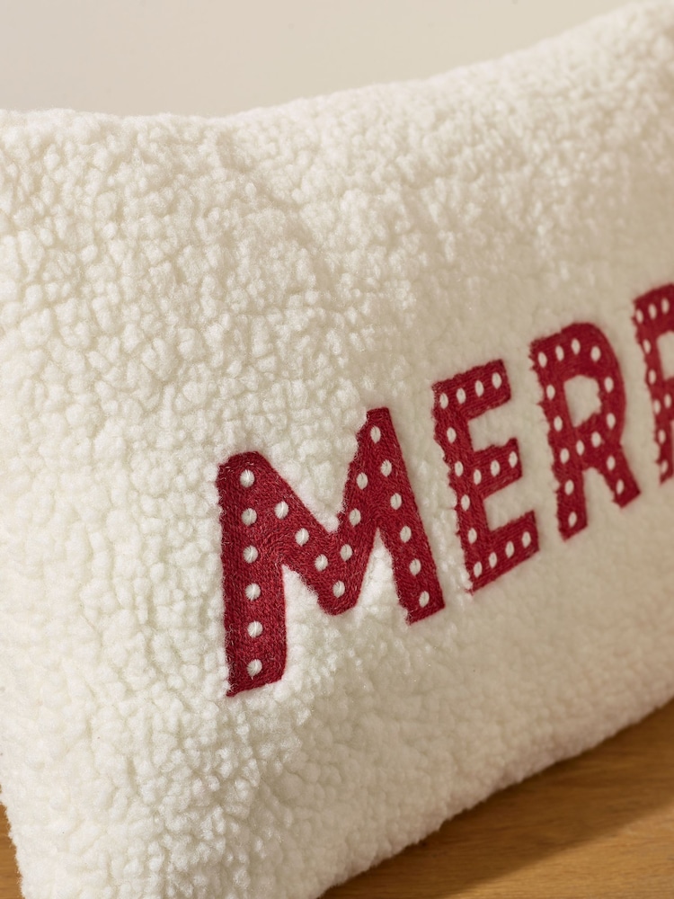 Catherine Lansfield Red Merry Christmas Boucle Cushion - Image 2 of 2