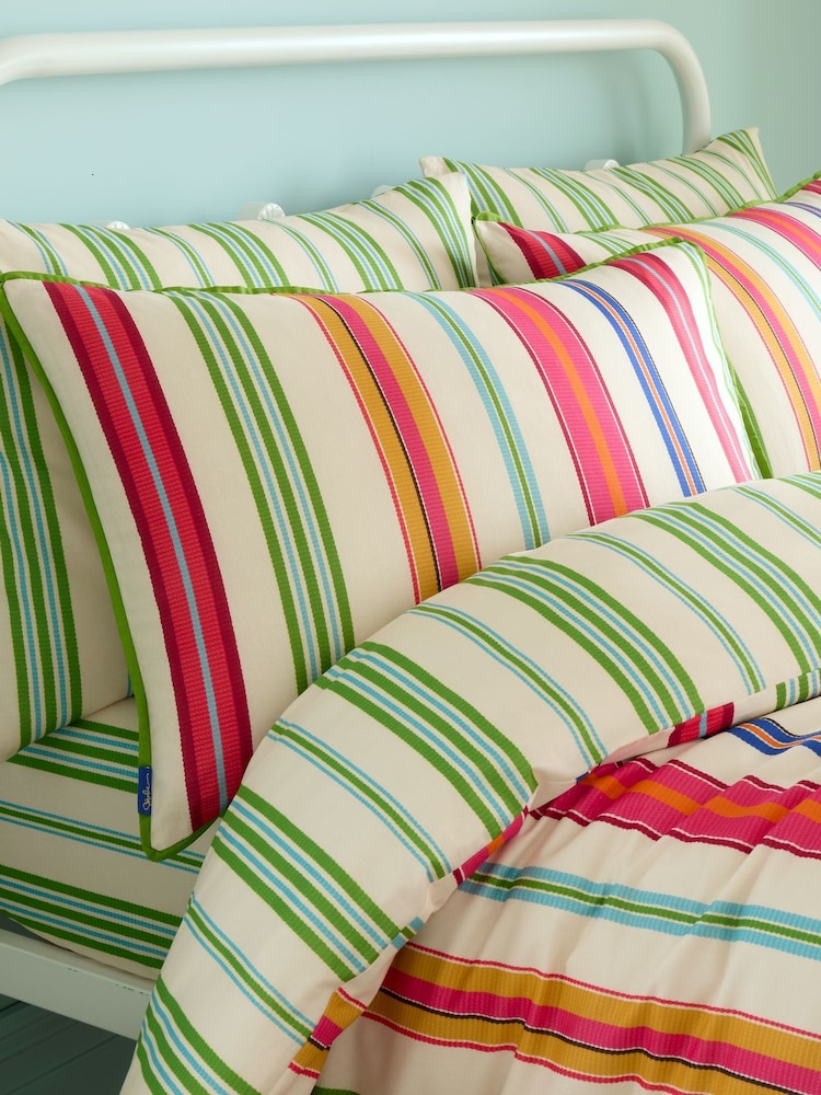 Sophie Robinson Green Sophie Stripe Cotton Standard Pillowcase - Image 1 of 5 Sophie Robinson Green Sophie Stripe Cotton Standard Pillowcase - Image 1 of 5