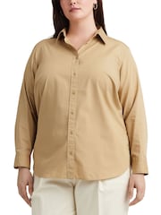 Lauren Ralph Lauren Curve Tan Brown Featherweight Cotton Shirt - Image 1 of 7