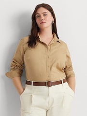 Lauren Ralph Lauren Curve Tan Brown Featherweight Cotton Shirt - Image 4 of 7