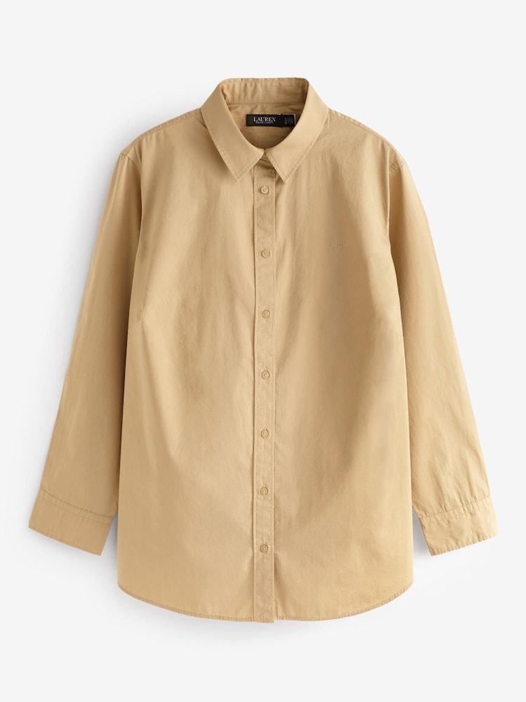 Lauren Ralph Lauren Curve Tan Brown Featherweight Cotton Shirt - Image 7 of 7