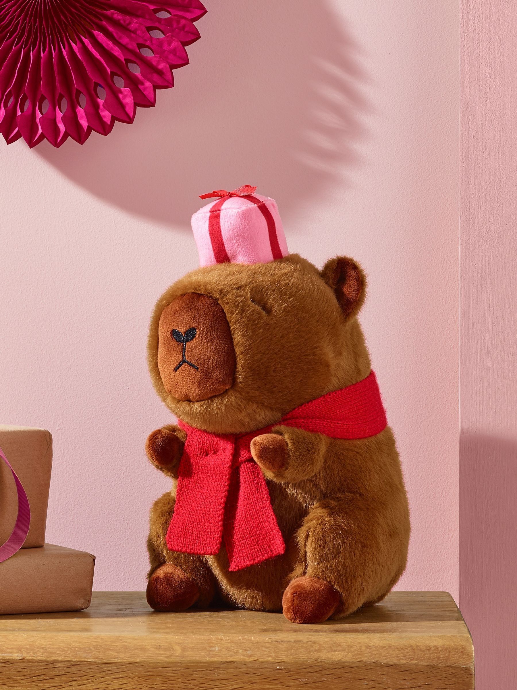 Catherine Lansfield Unisex Brown 'Christmas Capybara' 3D Shaped Cushion In - Image 6