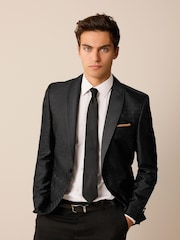 Black Satin Jacquard Tuxedo Jacket - Image 1 of 10