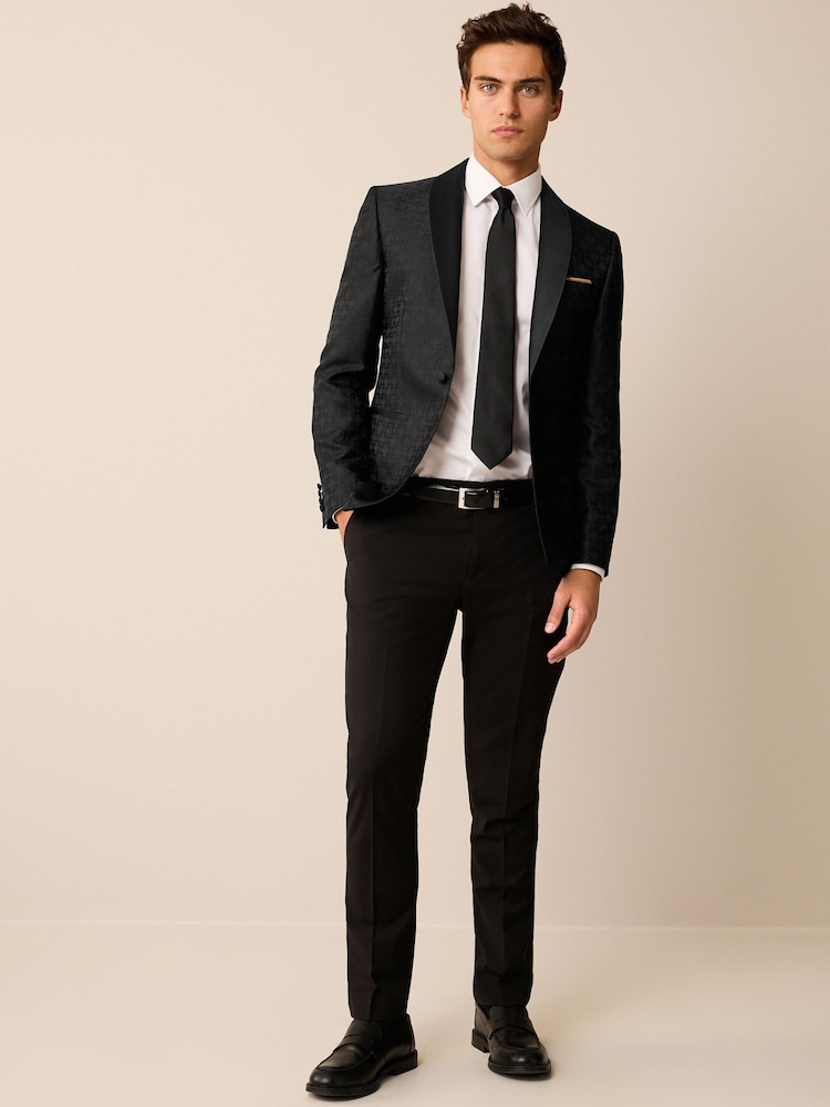 Black Satin Jacquard Tuxedo Jacket - Image 2 of 10
