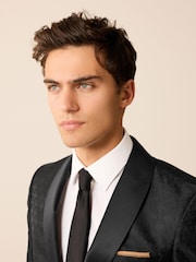 Black Satin Jacquard Tuxedo Jacket - Image 4 of 10