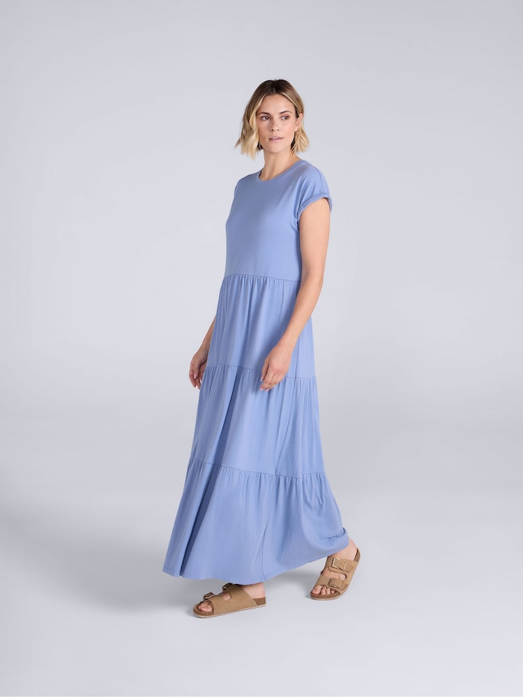 Animal Blue Jersey Maxi Tiered Dress - Image 1 of 7